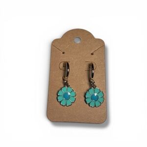Turquoise flower dangle hoop earrings